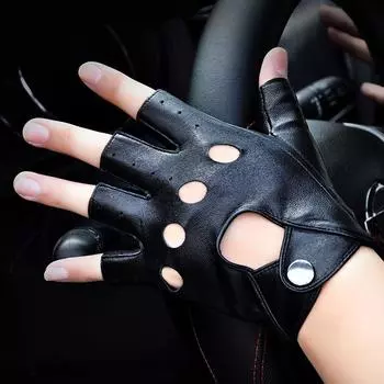 Cute Black Fingerless Gloves Hot PU Leather Driving Half Finger Gloves чёрный