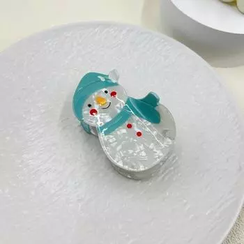 Cute Blue Hat Snowman Hair Claw Christmas Cartoon Hair Clip Acetate Shark Clips For Women Simple Hair Accessories Christmas Gift OneSize