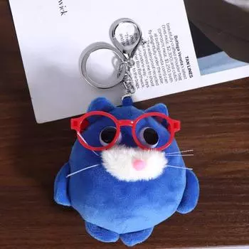 Cute Blue Kitten Plush Keychain Cartoon Stuffed Chubby Cat Doll Keyring Pendant Bag Charm Backpack Hanging Decoration Gifts one size