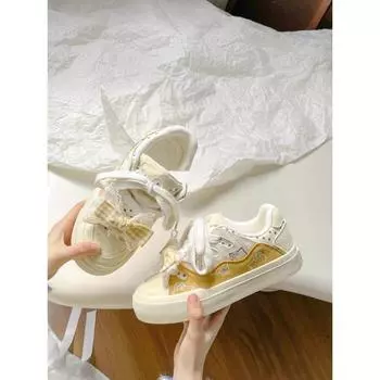 Cute bow bread shoes women s summer new dopamine thick baseplate shoes student casual sports shoes 35