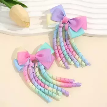 Cute Bow Hair Clips for Kids Baby Girls Sweet Colorful Grosgrain Ribbon Curly Hairpins Headdress Hair Accessories 2PCS