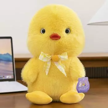 Cute Bow Plaid Small Yellow And White Duck Cartoon Plush Toy For Children Gift 23cm