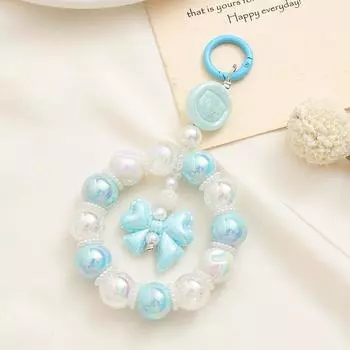 Cute Bowknot Phone Chain Keychain Pendant Acrylic Pearl Beaded Phone Chain Bag Charms Anti-Lost Wristband For Women Girls Gift