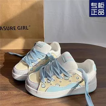 Cute bread shoes women s fashion trendy shoes Korean version of dopamine versatile platform casual board shoes popular little white shoes children 35 синий