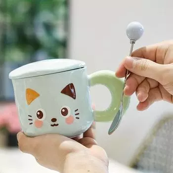 Cute Breast Fufu Kitten Mug with Lid Ceramic Water Cup Cartoon Birthday Gift High Appearance Meaningful Gift 401-500ml