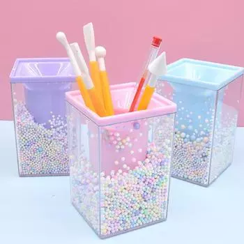 Cute Bubble Pen Holder Multi-purpose Desktop Organizer Storage Stationery Makeup Brush Holder with Colorful Bubble Balls синий