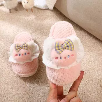 Милый кролик мультфильм дети мода девочки тапочки 2023 зима новые мягкие мальчики дети хлопковая обувь платформа дропшиппинг унисекс шик 26-27 арбуз красный