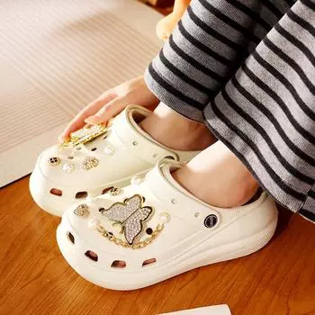 Cute Butterfly Cartoon Shoes Flower Hole Shoes Women Wear Fashion Trend Sandals Women S Non-Slip Bag Head Slippers 36 бежевый