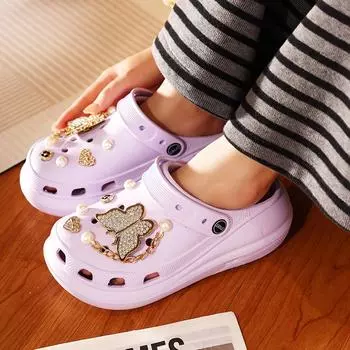 Cute butterfly cartoon shoes flower hole shoes women s summer wear fashion trend sandals women s non-slip bag head slippers 36 бежевый