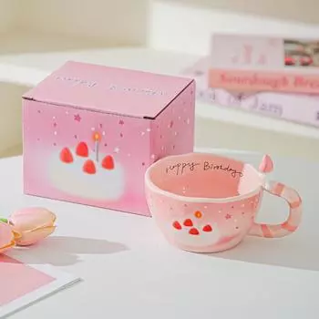 Cute Cake Candle Mug High Looking Ceramic Cup for Girls Birthday Gifts for Best Friends 301-400ml