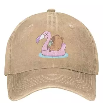 Cute Capybara Baseball Cap For Unisex Men Pink Flamingo Pool Float Casual Trucker Dad Hat Sun Visors Outdoor Sport Baseball Caps Adjustable хаки
