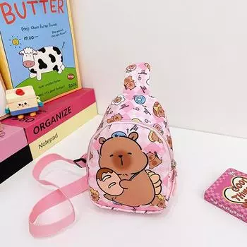 Cute Capybara Crossbody Bag Lovely Cartoon Casual Shoulder Bag Chest Bags Multifunctional Storage Bag For Girl Boy Gifts розовый
