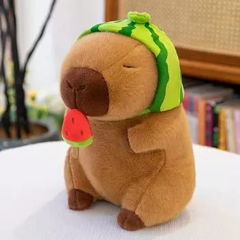 Cute Capybara Plush Toy Stuffed Animals Fruit Kapibala Watermelon Headgear Soft Pillow Doll Kids Toys Birthday Christmas Gift about 30cm