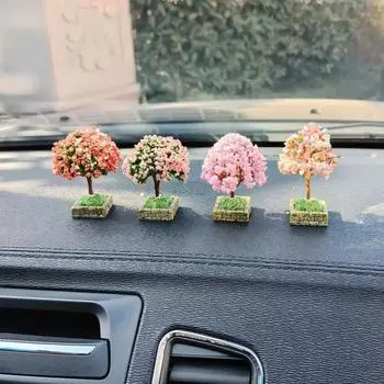Cute Car Ornament Mini Tree Simulated Flower Interior Accessories Center Console Decorations Mounted Plant Car Decoration