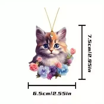 Cute Cartoon Acrylic Cat Flower Pendant Ideal For Car Decoration Accessories