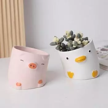 Милый мультяшный керамический цветочный горшок с уткой и свиньей, креативный изогнутый настольный балкон, украшение для суккулентных растений, цветочный горшок