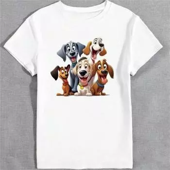 Милая мультяшная анималистичная круглая горловина женская футболка с короткими рукавами хлопковая футболка с изображением собаки минималистичная ретро уличная женская футболка S