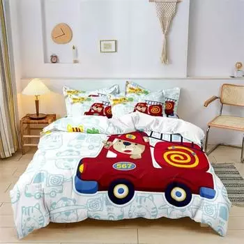 Cute Cartoon Boys Bedding Set Car Track Pattern Duvet Cover Set Children Bed Cover Comforter Cover Full King Pillow Case EU single(135x200cm)
