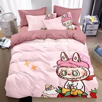 Cute Cartoon bubu bedding 2/3 piece bedroom set,Children s Gift Teenagers adulte Microfibre double bed Single/Double/Queen/King 100x135cm-2pcs