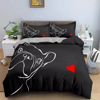 Cute Cartoon Bulldog Duvet Cover Set Single King Full Size Bedding Set For Bedroom Decor Microfiber 3PCS Quilt/Comforter Cover 140x200cm 3pcs