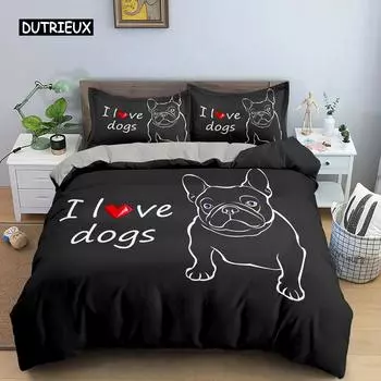 Cute Cartoon Bulldog Pattern Duvet Cover Set King Full Size Bedding Set Room Decor Soft Microfiber QuiltComforter Cover 23PCS 70x133cm 2pcs