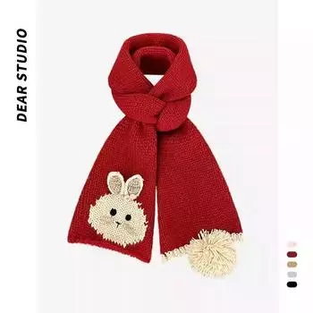 Милый мультяшный кролик шерстяной шарф женский теплый защита шеи студент белый вязаный шарф ручной работы бежевый