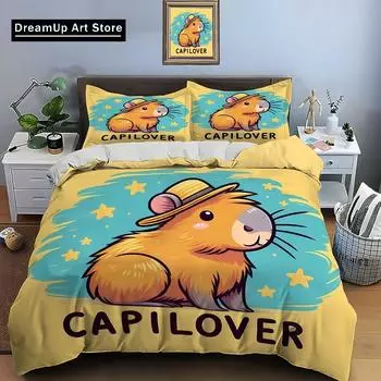 Милый мультяшный принт капибары Постельное белье Пододеяльник 1 Пододеяльник 2 Наволочки Постельное белье для взрослых и детей Роскошные подарки EU Single 90x200cm