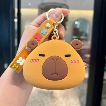Cute Cartoon Capybara Silicone Coin Purse Keychain Portable Earphone Storage Bag Car Bag Accessories Pendant Children S Gifts