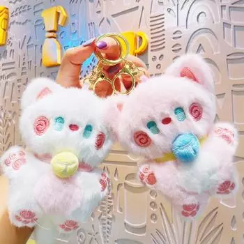Cute Cartoon Cat Pendant Cartoon Plush Cat Keychain Blush Cat Key Chain Bag Decor белый