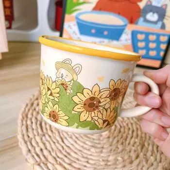 Cute Cartoon Ceramic Cup Water Cup Milk Cup Breakfast Cup Children s Cup Flowers Bunny Girls Gift Cup 320ml