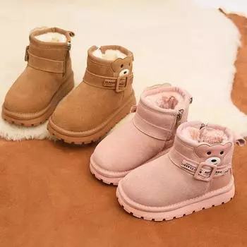 Cute Cartoon Children s Winter Boots for Girl Versatile Warm Boys Causal Fashion Snow Boots Trend New Kids Thickened Plush Boots 26 коричневый
