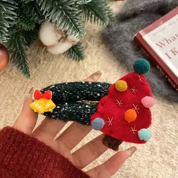 Cute Cartoon Christmas Tree Hair Clip Elk Sweet Santa Claus Hairpin Felt Headwear Xmas Wool Barrettes Girls