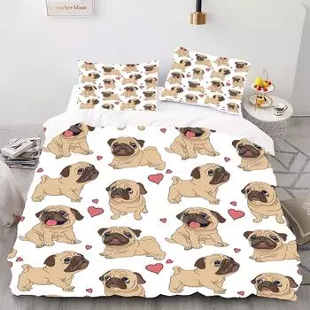 Cute cartoon dog style Digital Print Duvet Kit - Polyester - Bedroom Decor -1 bed cover +2 pillowcases (no pillow core) 173x229cm
