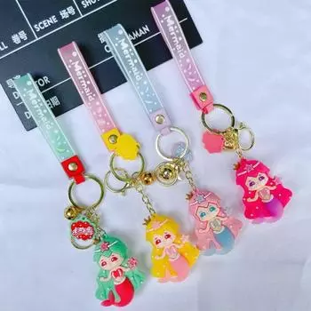 Cute Cartoon Doll Keyring Fashion Car Key Pendant Wear-resistant Mermaid Princess Keychain Women style 1