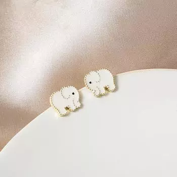 Серьги-гвоздики с милым мультяшным слоном, изящные, универсальные и милые, в лесном стиле для девочек белый