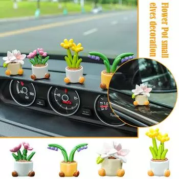 Cute Cartoon Flower Pot Car Dashboard Ornament Car Console Decoration Center Small Car Resin Interior G9c0