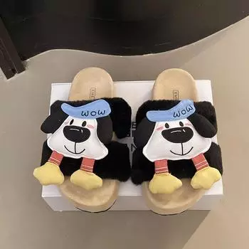 Cute cartoon fluffy shoes women s new autumn and winter velvet warm cotton shoes wear thick-soled non-slip fluffy shoes 35