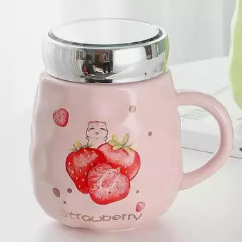 Cute Cartoon Fruit Series Ceramic Cup Fruit High-looking Couple Mug Home with Lid Water Cup Gift Cup 410ml
