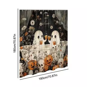 Cute Cartoon Ghost Shower Curtain Set Halloween Bathroom Curtain Polyester Fabric Bathtub Curtain with Hooks for Bathroom Decor
