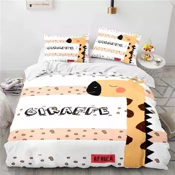 Cute Cartoon Giraffe Printed Bedding Set 3d Duvet Cover Sets Pillowcase Children Boys Girls Bedclothes Twin Full Queen King Size 135x200cm