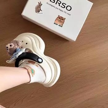 Cute cartoon girl hole shoes spring and summer new outer wear casual thick sole heightening non-slip cold slippers 35 синий