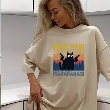 Милая футболка с мультяшным графическим принтом, женская летняя хлопковая мягкая футболка с коротким рукавом, женские свободные винтажные готические топы S