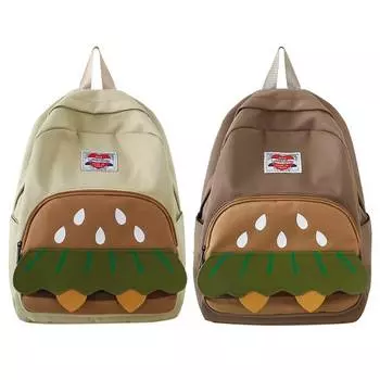 Cute Cartoon Hamburger Casual Travel Daypack Large Laptop Backpack Nylon Aesthetic Backpack for Teens Girls Women Students бежевый