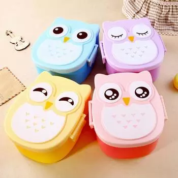 Cute Cartoon Lunch Box With Compartments Owl Shaped Bento Box for Kid Children Portable Food Container With Lids синий