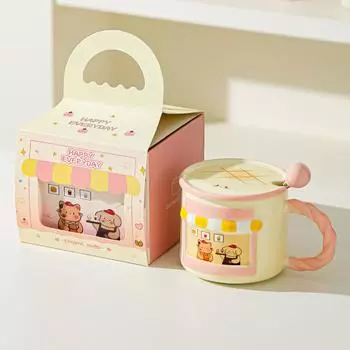 Cute Cartoon Mug Home Drinking Water Cup Office Ceramic Coffee Cup Cute High Looking Couple Water Cup 301-400ml