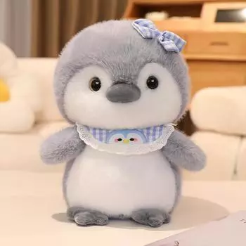 Cute Cartoon Penguin With Butterfly Headwear And Scarf Plush Toy Doll For Gift Penguin Bib,20cm