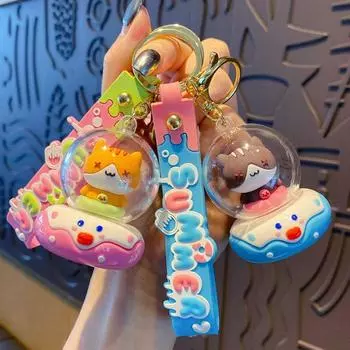 Cute Cartoon Pilot Keychains Doll School Bag Pendant Creative Cat Keyring Couple фиолетовый