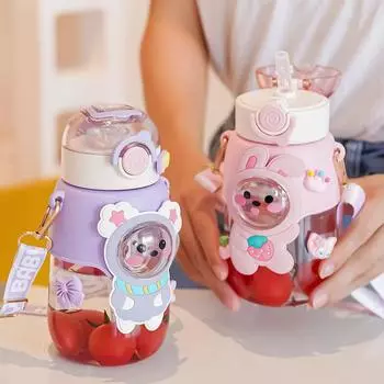 Cute Cartoon Plastic Cup Kids Kawaii Kettle Outdoor Travel Drink Tumbler Summer Portable Straw Mug 700ml Water Bottle For Girls 700ml