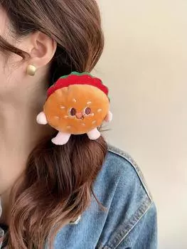Cute Cartoon Plush Hair Loops Hamburger Hair Headwear, Children s Korean Version Hair Rope Ball Head Rubber Band