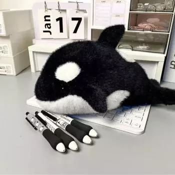 Cute Cartoon Plush Killer Whale Pen Bag Large Capacity Stationery Storage Bag Funny Pencil Case For School Students Gift